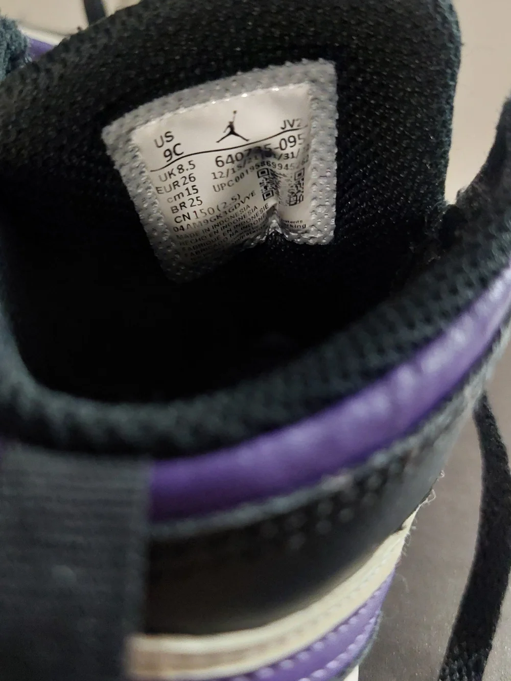 Nike Air Jordon Kids Mid-Top Sneakers in Black, White & Purple